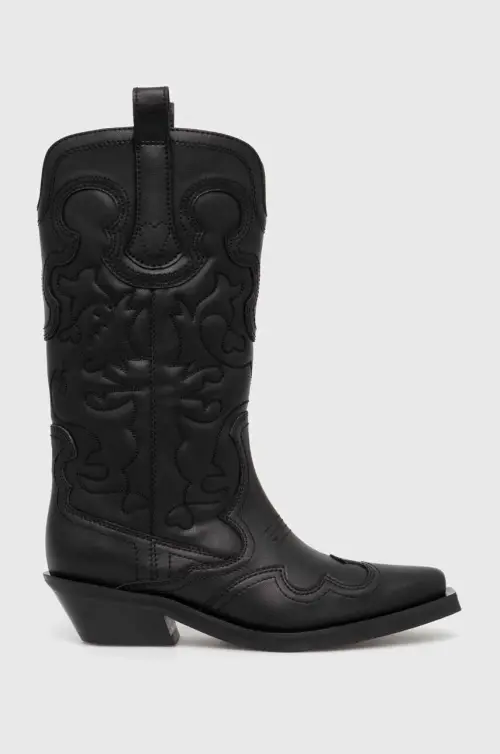 Полусапоги GANNI Mid Shaft Embroidered Western Boot женские цвет чёрный каблук кирпичик S2824