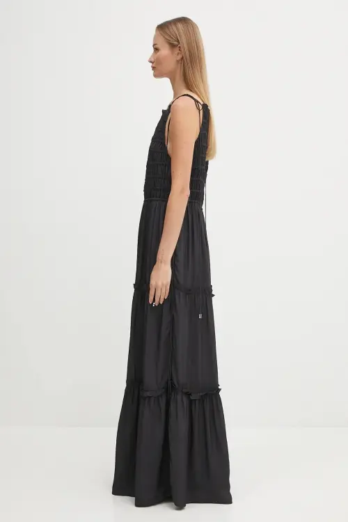 Платье GANNI Viscose Habotai Maxi Smock Slip цвет чёрный maxi расклешённое
