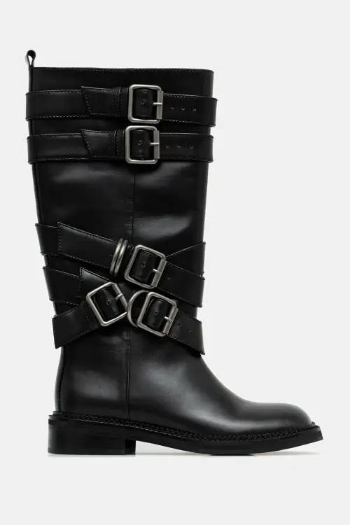 Кожаные сапоги Andersson Bell Layered Strap Boots цвет чёрный на плоском ходу