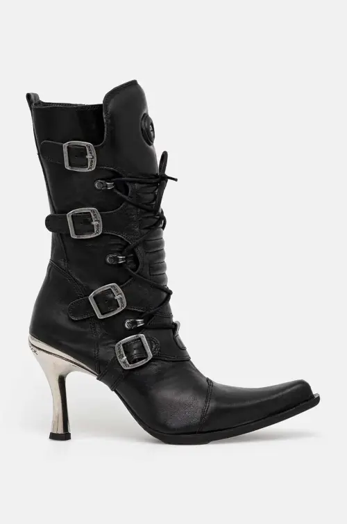 Кожаные полусапожки New Rock ITALI NEGRO FINO + MALICIA TACON CARIBE ACERO женские цвет чёрный на шпильке M-9373-S8