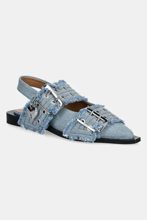 Балетки GANNI Feminine Buckle Ballerina Charms Denim открытая пятка