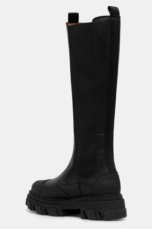 Сапоги GANNI Cleated High Chelsea Boot цвет чёрный на плоском ходу