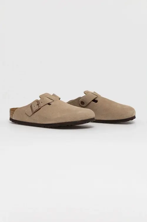 Замшевые шлепанцы Birkenstock Boston мужские цвет бежевый