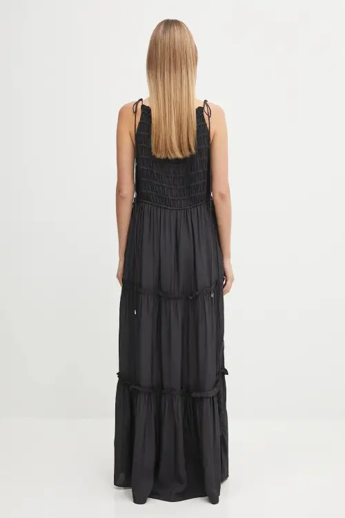 Платье GANNI Viscose Habotai Maxi Smock Slip цвет чёрный maxi расклешённое