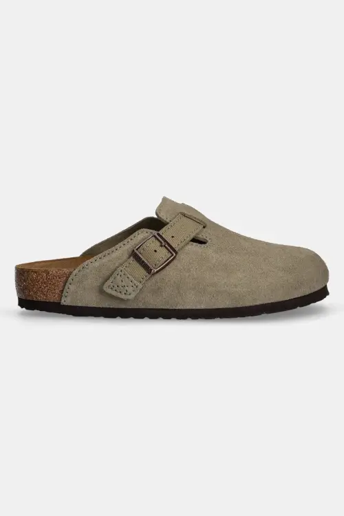 Замшевые шлепанцы Birkenstock Boston мужские цвет зелёный 1028811