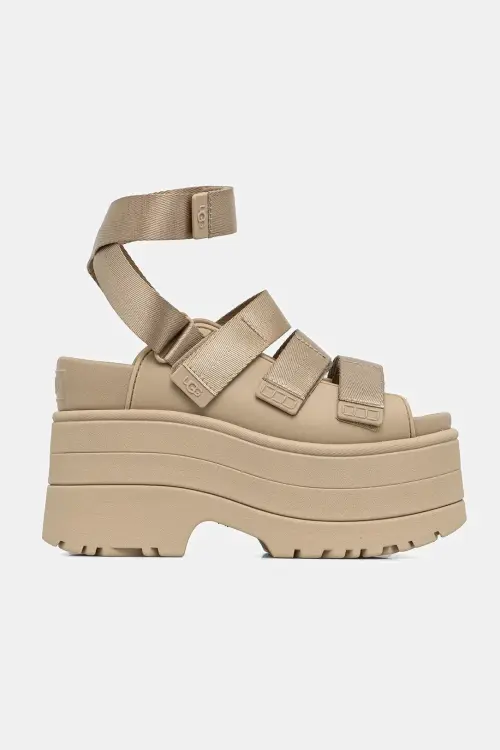 Сандалии UGG Goldenrise женские цвет бежевый каблук кирпичик 1167431-MDSD