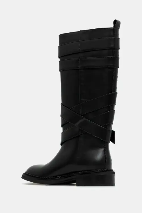 Кожаные сапоги Andersson Bell Layered Strap Boots цвет чёрный на плоском ходу