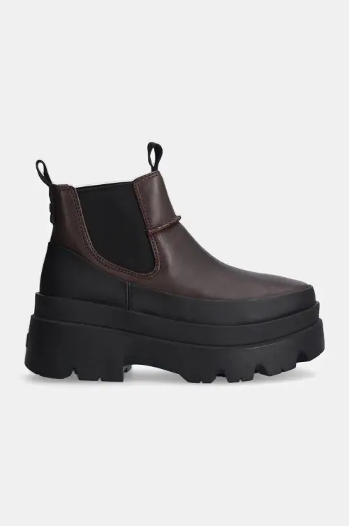 Кожаные полусапоги UGG Brisbane Chelsea женские цвет коричневый на платформе 1167932-BCDR