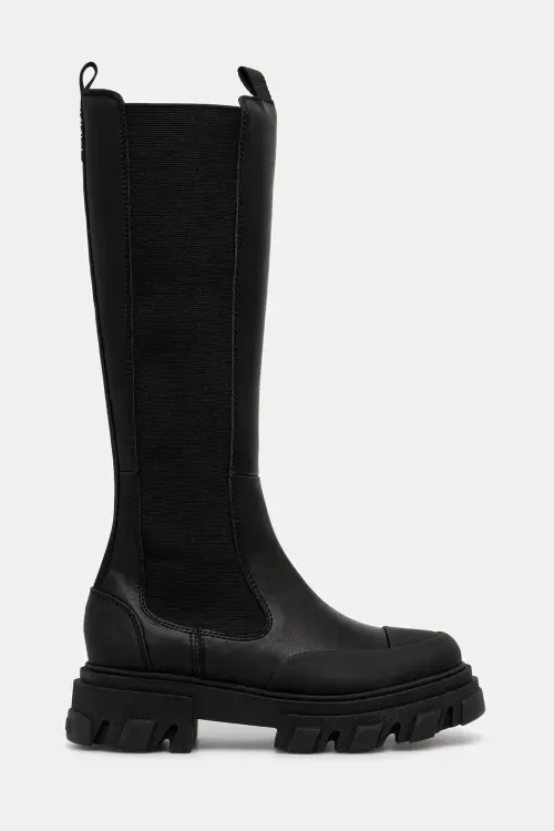 Сапоги GANNI Cleated High Chelsea Boot цвет чёрный на плоском ходу