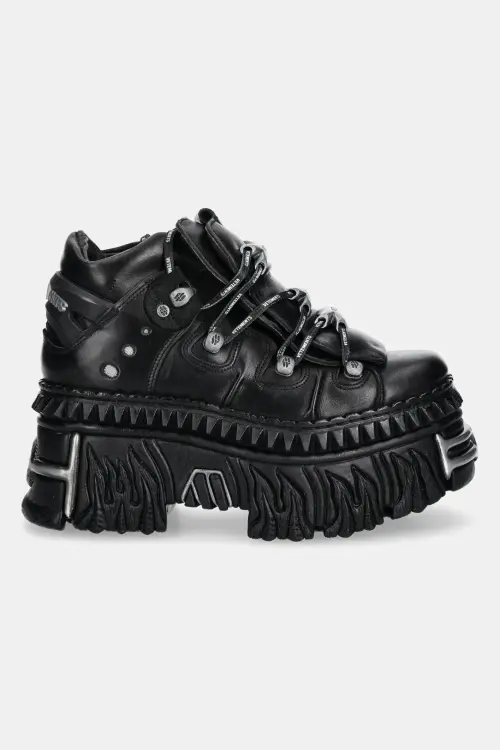 Кожаные кроссовки VETEMENTS x New Rock Fire Platform цвет чёрный UA66SN100B