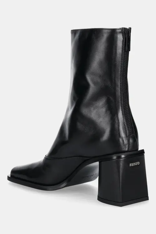 Кожаные полусапожки Kenzo Kimi Ankle Boots цвет чёрный каблук кирпичик FF62BT120L66.99