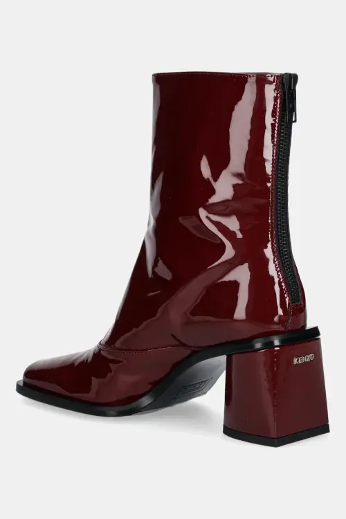 Кожаные полусапожки Kenzo Kimi Ankle Boots цвет бордовый каблук кирпичик FF62BT120L69.22