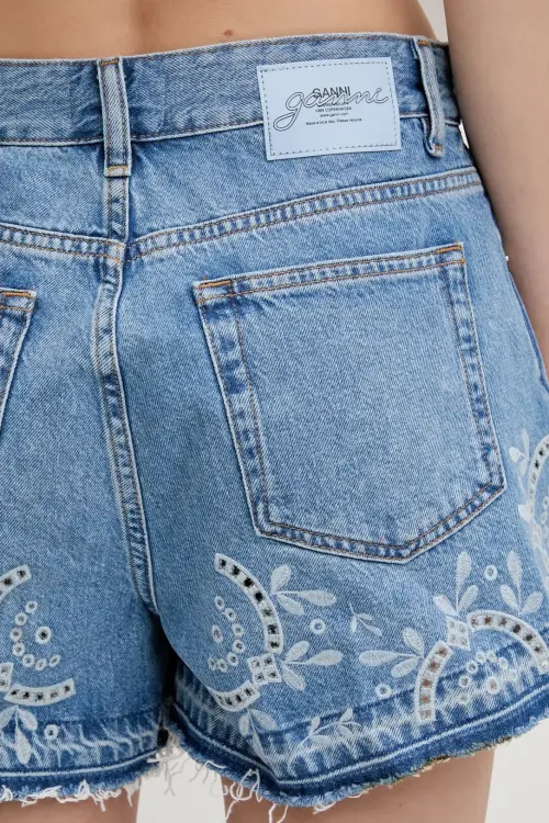 Джинсовые шорты GANNI Broderie Anglaise Denim однотонная высокая посадка