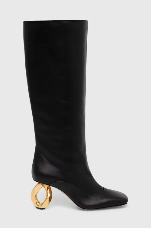 Кожаные сапоги JW Anderson Chain Heel женские цвет чёрный каблук кирпичик ANW43020A