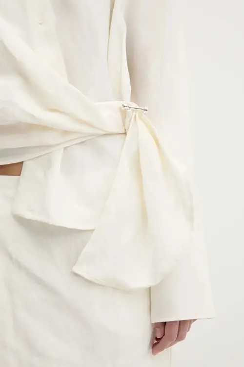 Рубашка с примесью льна JW Anderson Draped Twisted цвет бежевый relaxed классический воротник SH0346.PG1690.002