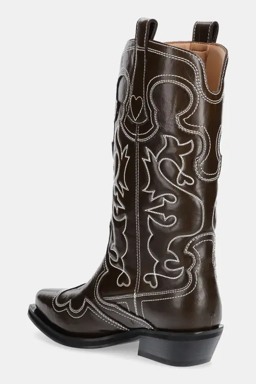 Полусапоги GANNI Mid Shaft Embroidered Western Boot Oleatex цвет коричневый каблук кирпичик