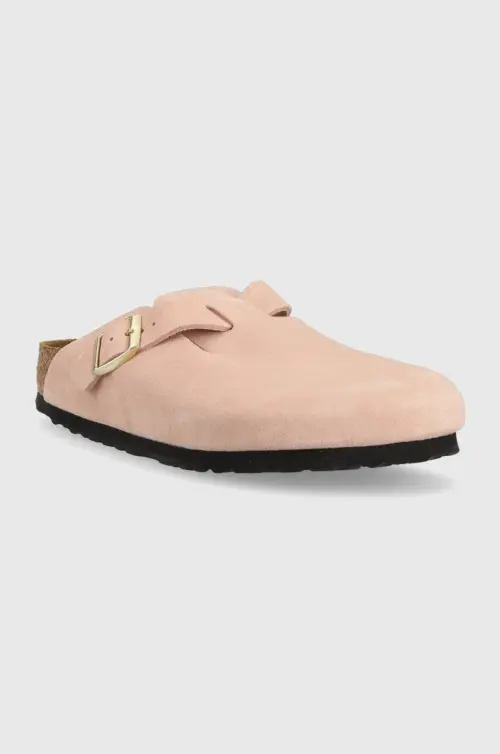 Замшевые шлепанцы Birkenstock Boston женские цвет розовый 1026171