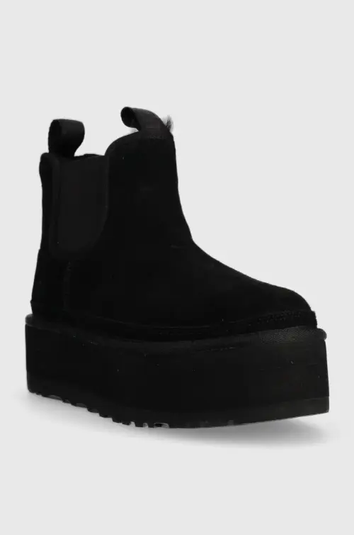 Замшевые ботинки UGG W Neumel Platform Chelsea женские цвет чёрный на платформе с утеплением