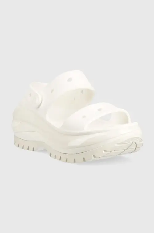 Шлепанцы Crocs Classic Mega Crush Sandal женские цвет белый на платформе 207989 207989.100-100