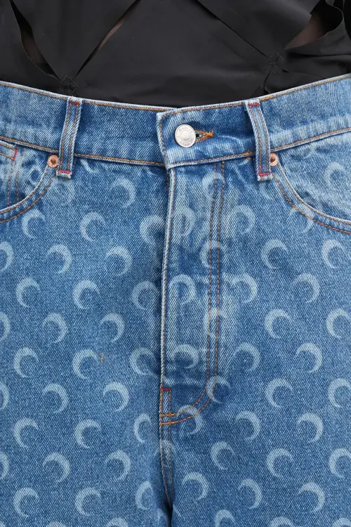 Джинсовые шорты Marine Serre Moon Laser Denim Skater узор высокая посадка USH004A.CDEN0002