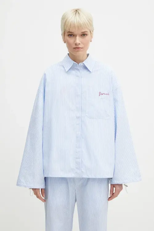 Хлопковая рубашка Fiorucci Striped Embroidered Drawstring Shirt женская relaxed классический воротник