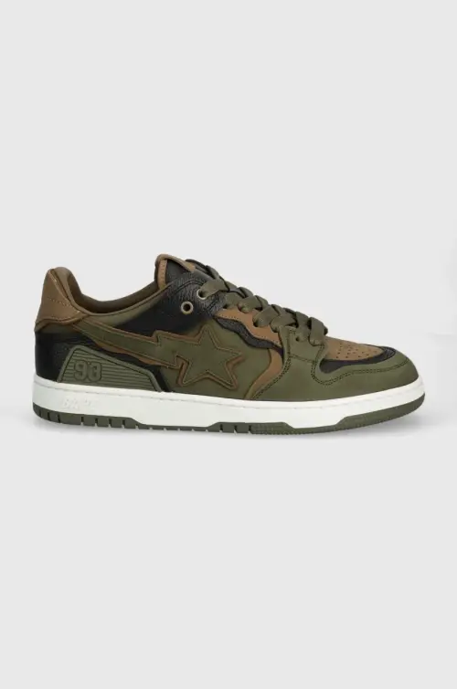 Кожаные кроссовки A Bathing Ape Bape Sk8 Sta #6 M2 цвет зелёный 1K30191313