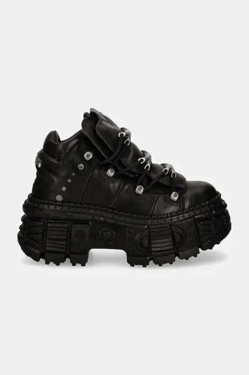 Кожаные кроссовки New Rock CRUST NEGRO + TANK CASCO NEGRO цвет чёрный M-WALL106-S12