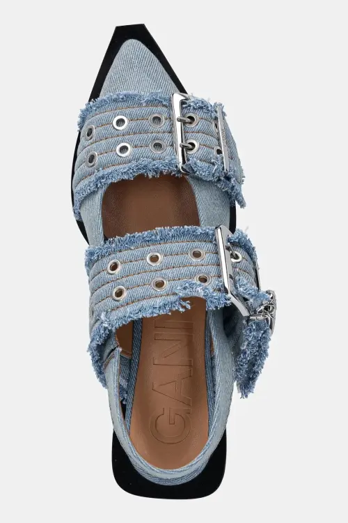 Балетки GANNI Feminine Buckle Ballerina Charms Denim открытая пятка