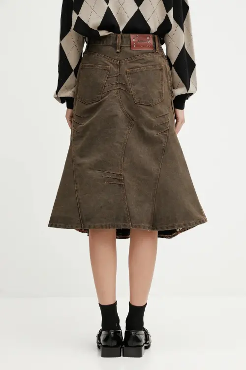 Хлопковая джинсовая юбка Andersson Bell Custom Flare Layered цвет коричневый midi расклешённая