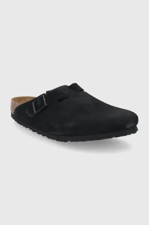 Замшевые шлепанцы Birkenstock Boston цвет чёрный