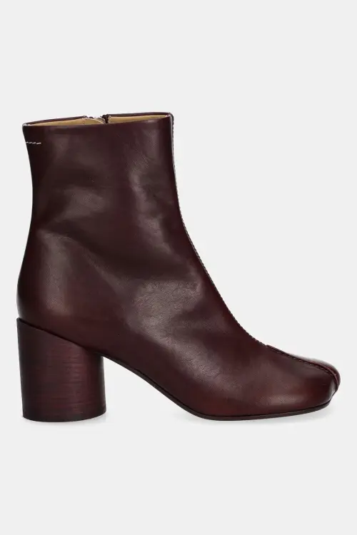 Кожаные полусапожки MM6 Maison Margiela цвет бордовый каблук кирпичик S59WU0260.P5000.T2353
