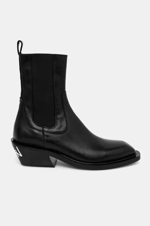 Кожаные полусапоги Fiorucci женские цвет чёрный каблук кирпичик W01FMASH162LE03
