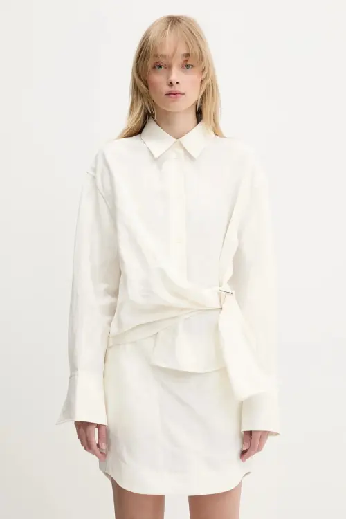 Рубашка с примесью льна JW Anderson Draped Twisted цвет бежевый relaxed классический воротник SH0346.PG1690.002