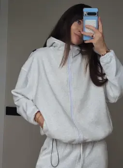 Худи Tassha Yu Tag Me Zip Hoodie Short White Melange 